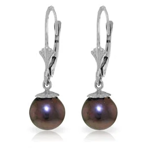 4 Carat 14K Solid White Gold Leverback Earrings Natural Black Pearl