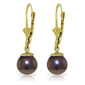 4 Carat 14K Solid Yellow Gold Leverback Earrings Natural Black Pearl