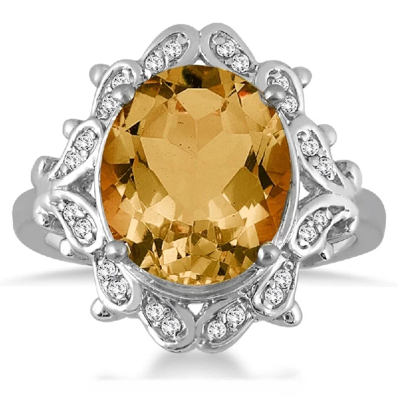 5 Carat Citrine and Diamond Ring in 10K White Gold