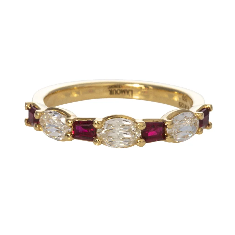 .58ctw L’Amour Crisscut Oval & Baguette Ruby 7-Stone Band