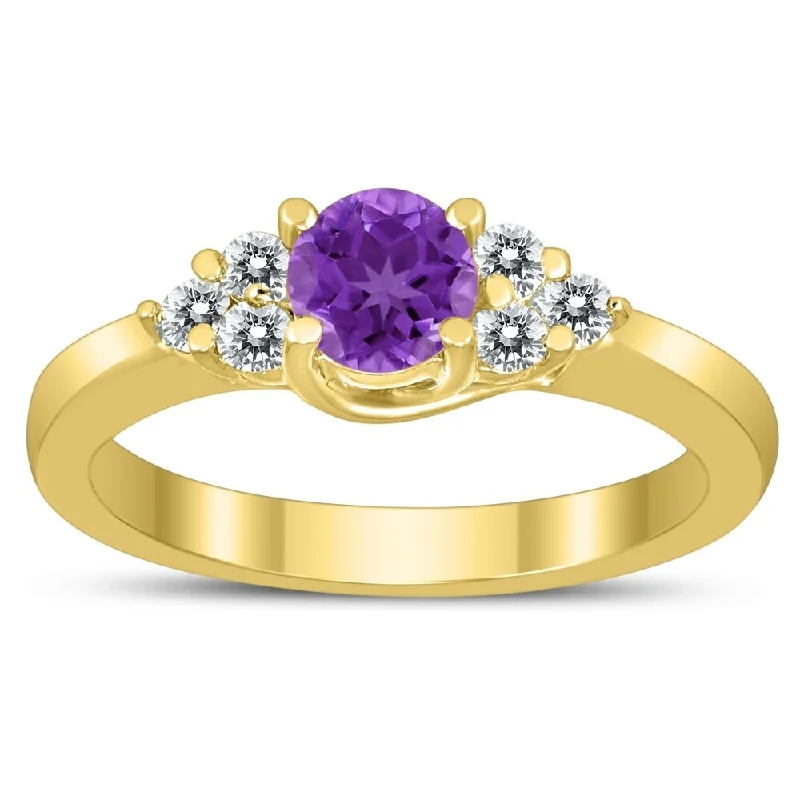 5MM Amethyst and Diamond Cynthia Ring in 10K Yellow Gold