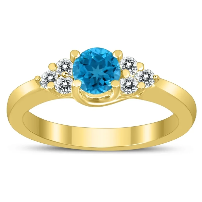 5MM Blue Topaz and Diamond Cynthia Ring in 10K Yellow Gold