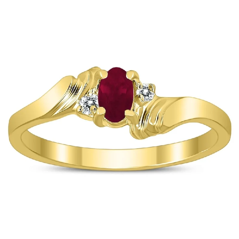 5X3MM Ruby and Diamond Wave Ring in 10K Yellow Gold