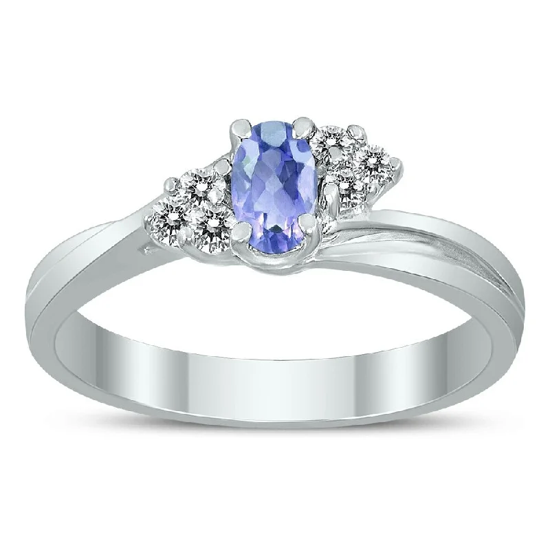 5X3MM Tanzanite and Diamond Twist Ring in 10K White Gold