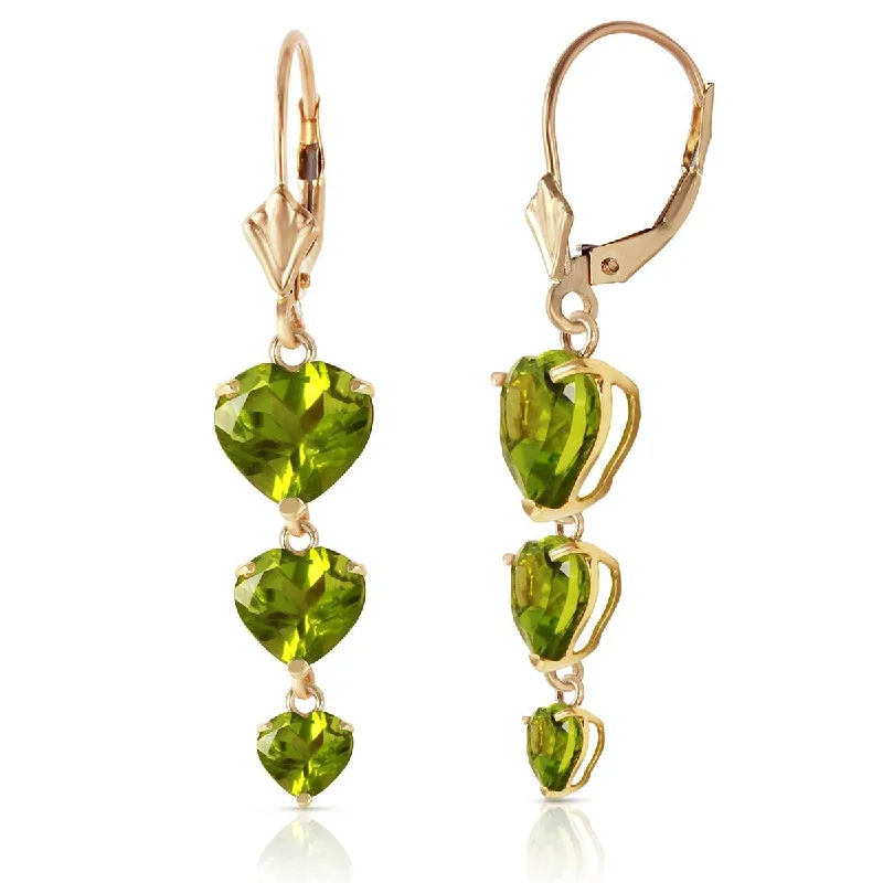 6 Carat 14K Solid Yellow Gold Heartthrob Peridot Earrings