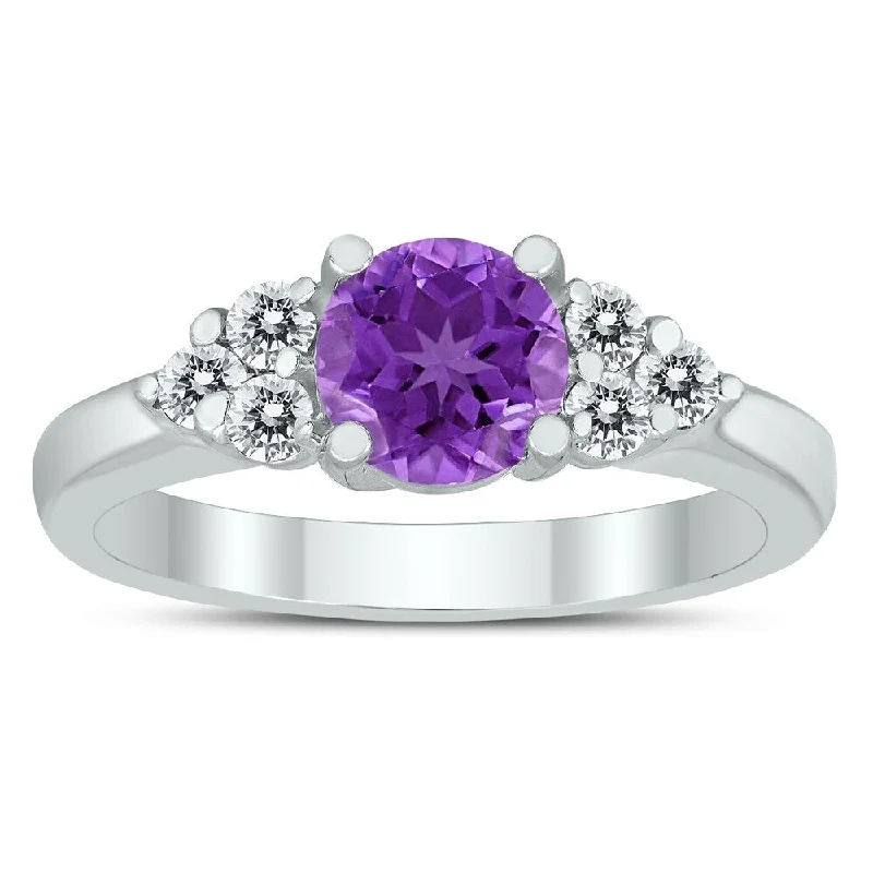 6MM Amethyst and Diamond Cynthia Ring in 10K White Gold