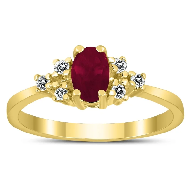 6X4MM Ruby and Diamond Regal Ring in 10K Yellow Gold