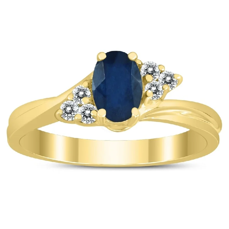 6X4MM Sapphire and Diamond Twist Ring in 10K Yellow Gold