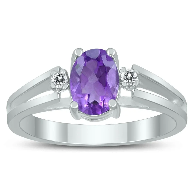 7X5MM Amethyst and Diamond Open Three Stone Ring in 10K White Gold