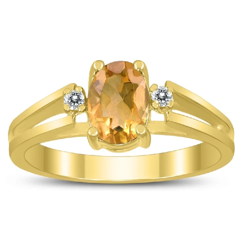 7X5MM Citrine and Diamond Open Three Stone Ring in 10K Yellow Gold