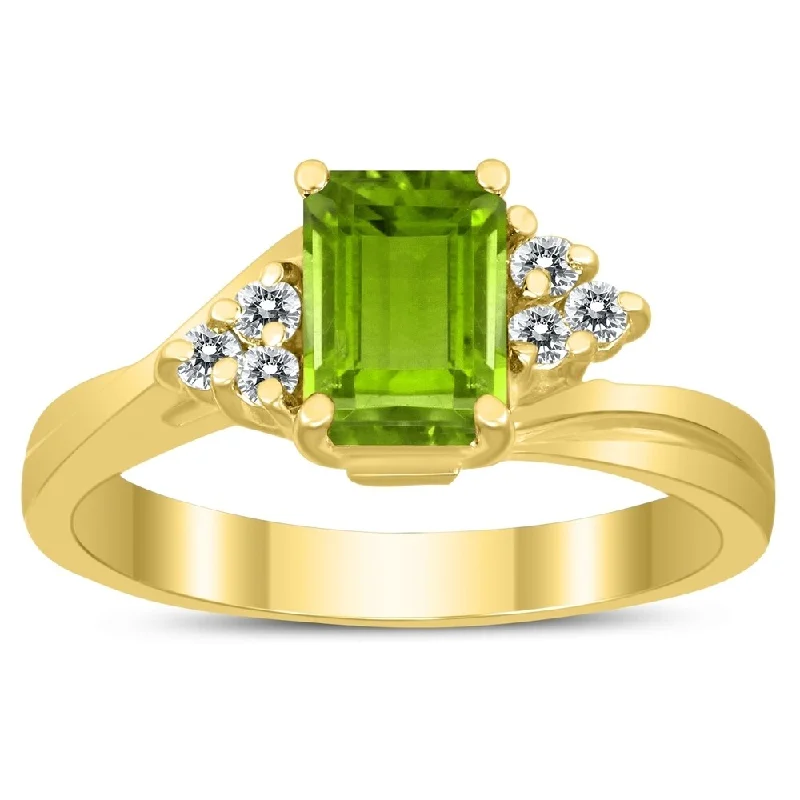 7X5MM Peridot and Diamond Twist Ring in 10K Yellow Gold