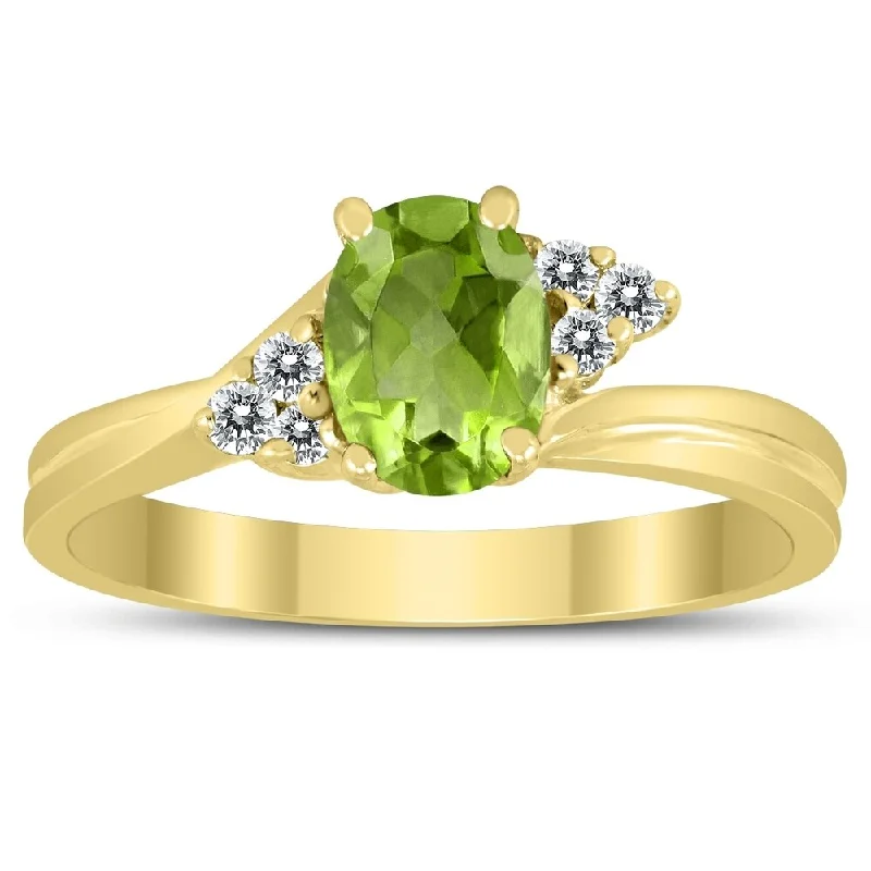 7X5MM Peridot and Diamond Twist Ring in 10K Yellow Gold