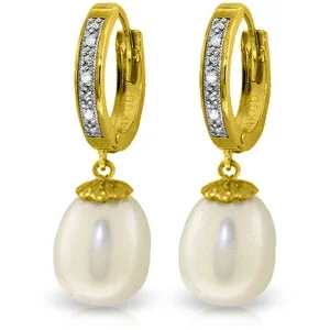 8.03 Carat 14K Solid Yellow Gold Huggie Earrings Diamond Pearl