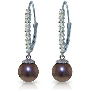 8.3 Carat 14K Solid White Gold Leverback Earrings Diamond Black Pearl