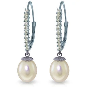 8.3 Carat 14K Solid White Gold Leverback Earrings Natural Diamond Pearl