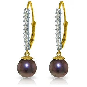 8.3 Carat 14K Solid Yellow Gold Leverback Earrings Diamond Black Pearl