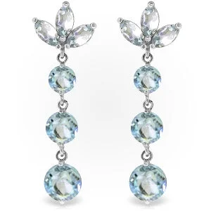 8.7 Carat 14K Solid White Gold Dangling Earrings Natural Aquamarine