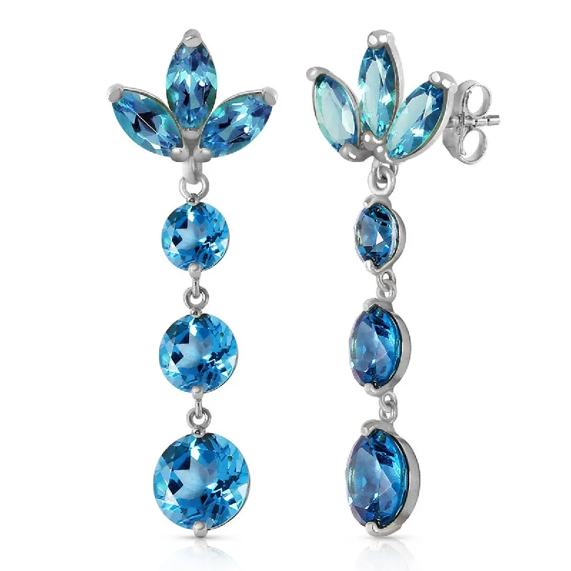 8.7 Carat 14K Solid White Gold Dangling Earrings Natural Blue Topaz