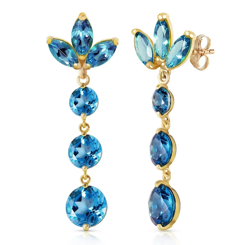 8.7 Carat 14K Solid Yellow Gold Dangling Earrings Natural Blue Topaz