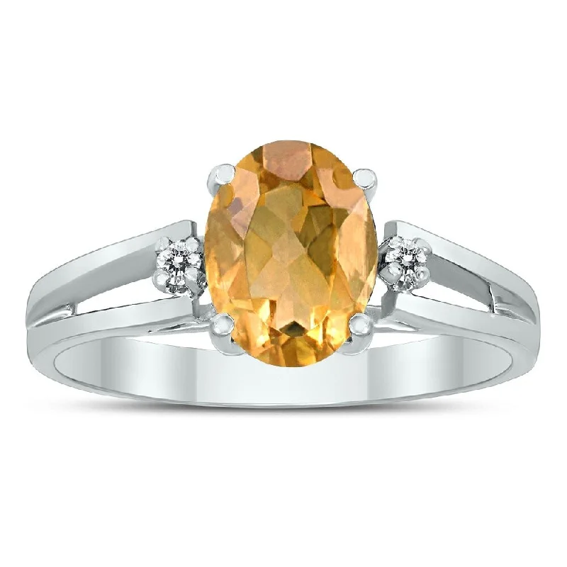 8X6MM Citrine and Diamond Open Three Stone Ring in 10K White Gold