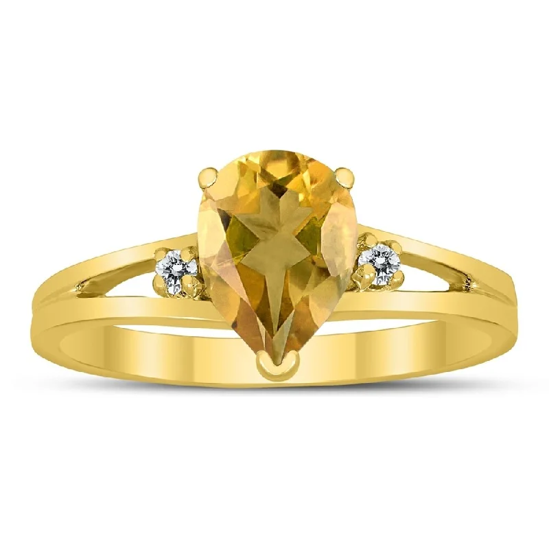 8X6MM Citrine and Diamond Pear Shaped Open Three Stone Ring in 10K Yellow Gold