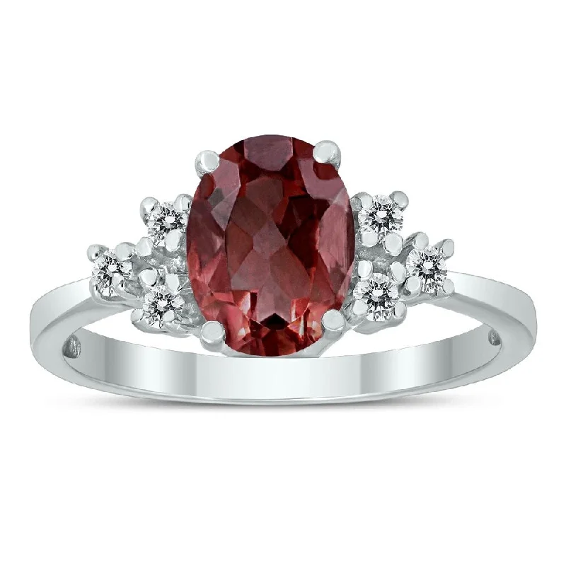 8X6MM Garnet and Diamond Regal Ring in 10K White Gold