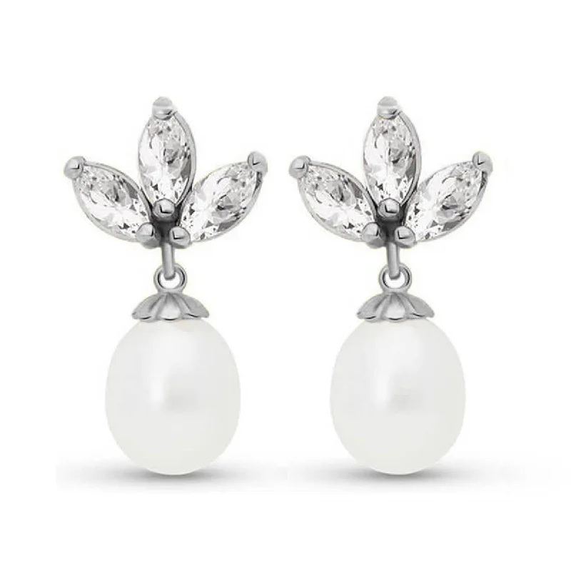 9.5 Carat 14K Solid White Gold Dangling Earrings Pearl White Topaz