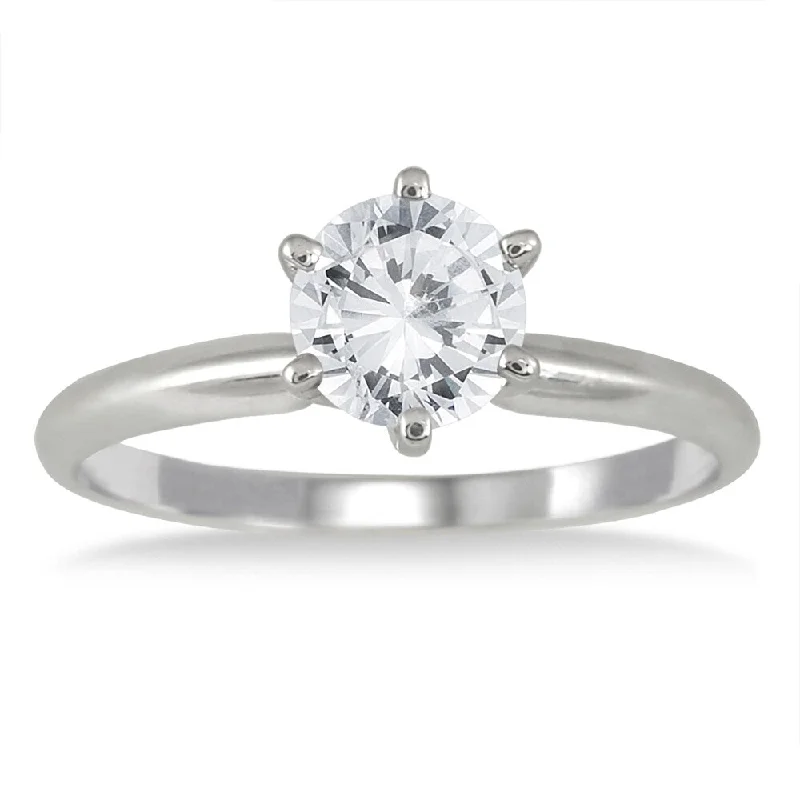 AGS Certified 1 Carat Diamond Solitaire Ring in 14K White Gold (J-K Color, I2-I3 Clarity)