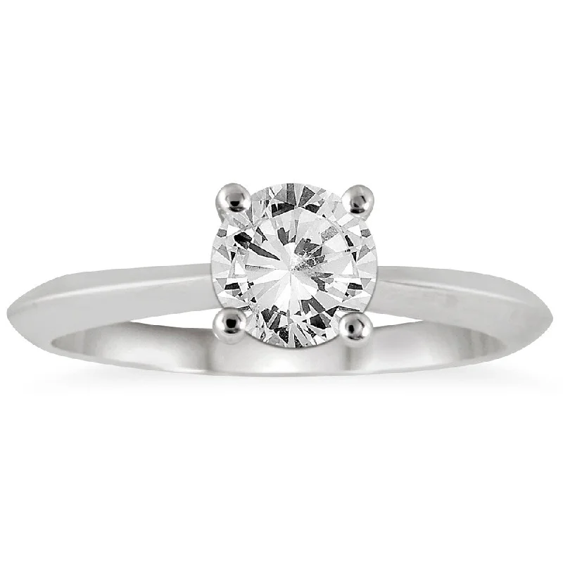 AGS Certified 1 Carat Knife Edge Diamond Solitaire Ring in 14K White Gold (J-K Color, I2-I3 Clarity)