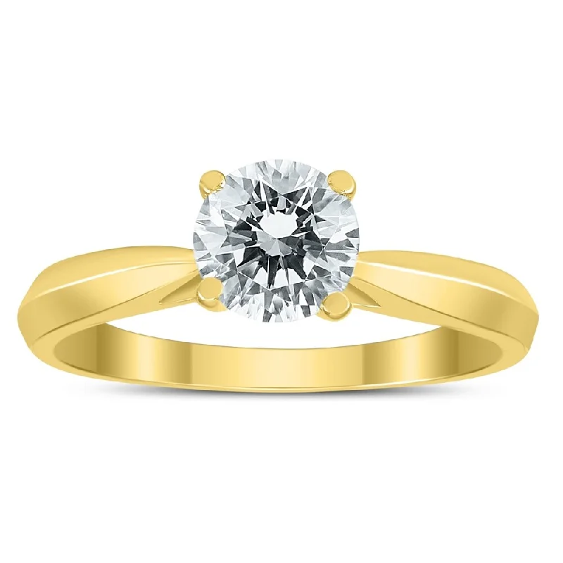 AGS Certified 1 Carat TW Diamond Solitaire Ring with Side Diamond Accents in 14K Yellow Gold