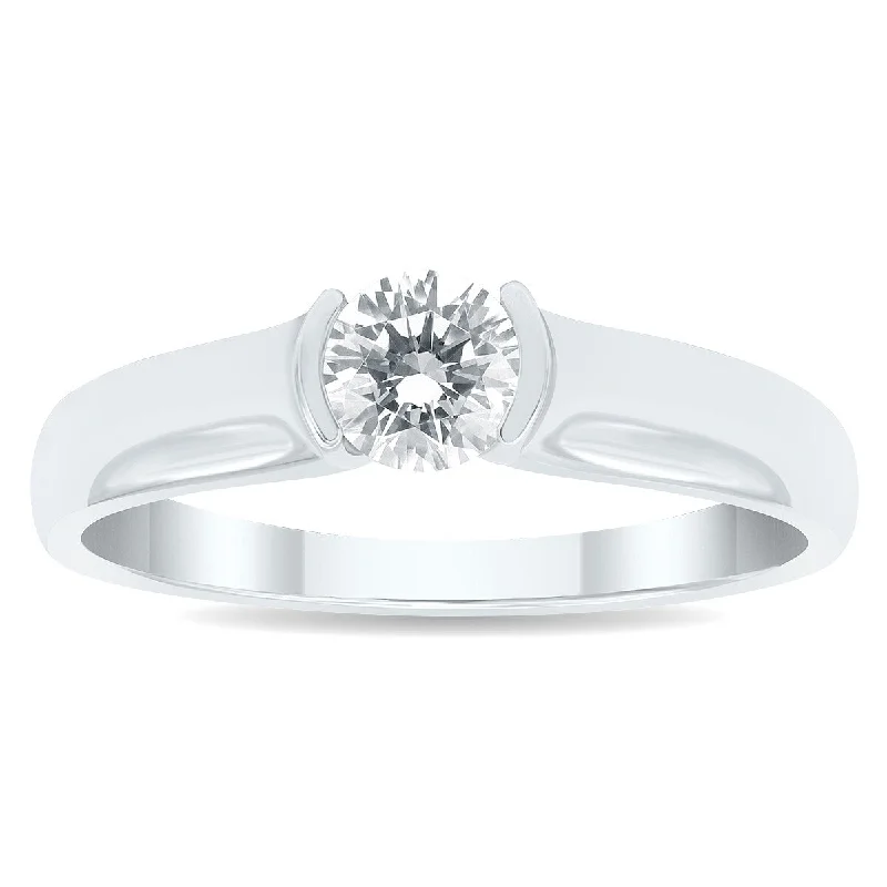 AGS Certified 3/4 Carat Half Bezel Diamond Solitaire Ring in 10K White Gold