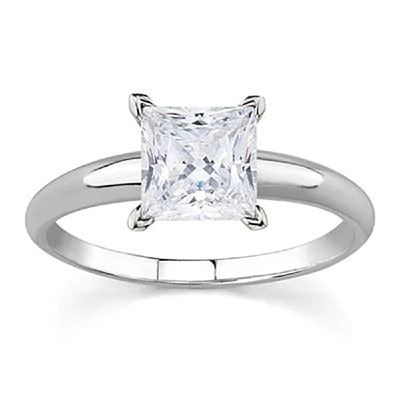 AGS Certified 3/4 Carat Princess Diamond Solitaire Ring in 14K White Gold (J-K Color, I2-I3 Clarity)