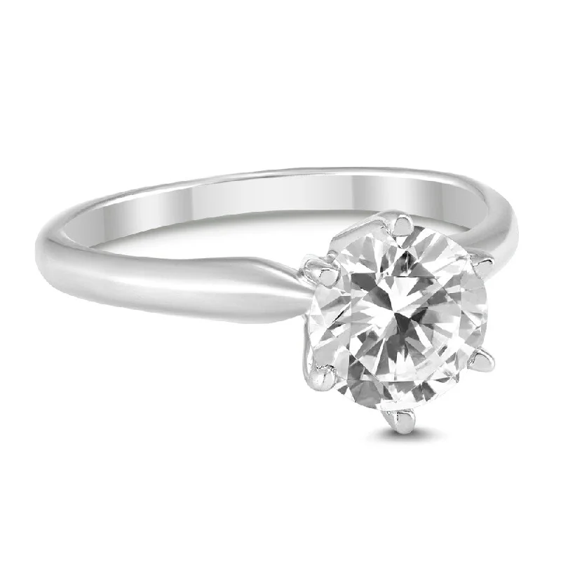 AGS Certified 3/4 Carat Round Diamond Solitaire Ring in 14K White Gold (I-J Color, SI1-SI2 Clarity)