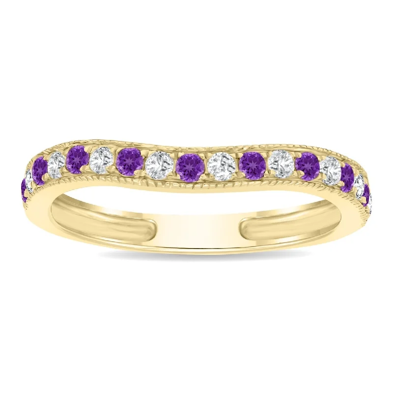 Amethyst and Diamond Channel Set Wedding Band in 10K Yellow Gold