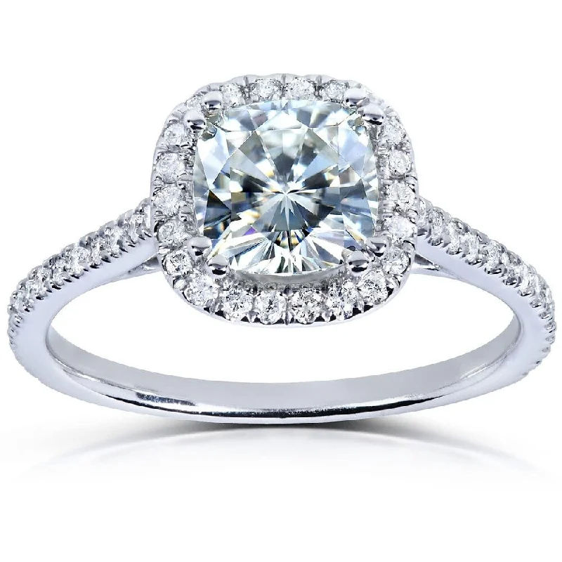 Annello by Kobelli 14k White Gold Moissanite and Diamond Halo Engagement Ring