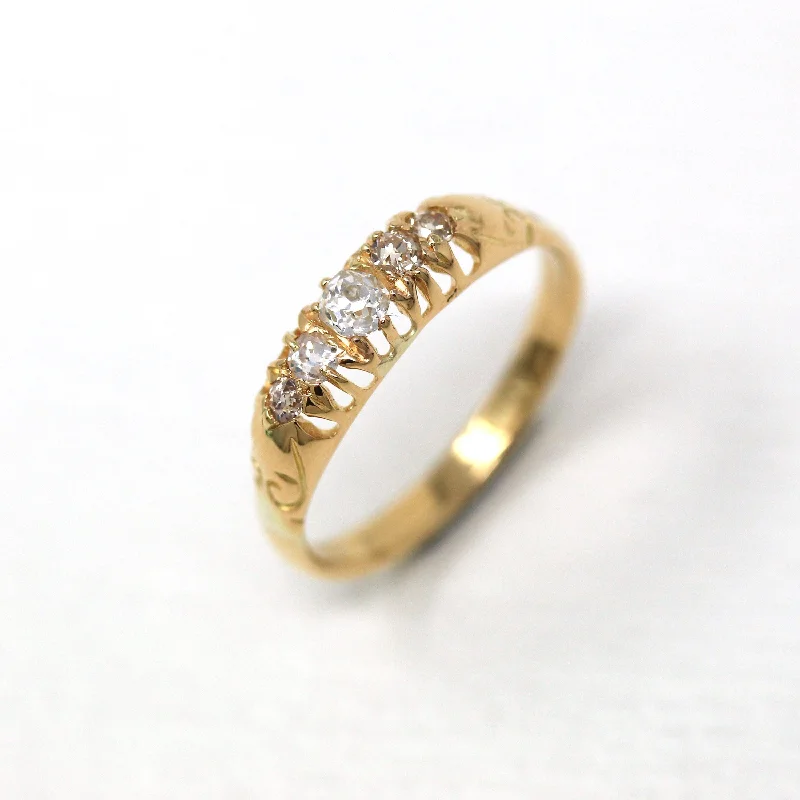 Antique Diamond Band - Edwardian 18k Yellow Gold Old Mine Cut Gemstones .24 CTW Ring - Vintage English 6.25 Circa 1900s Era Fine Jewelry