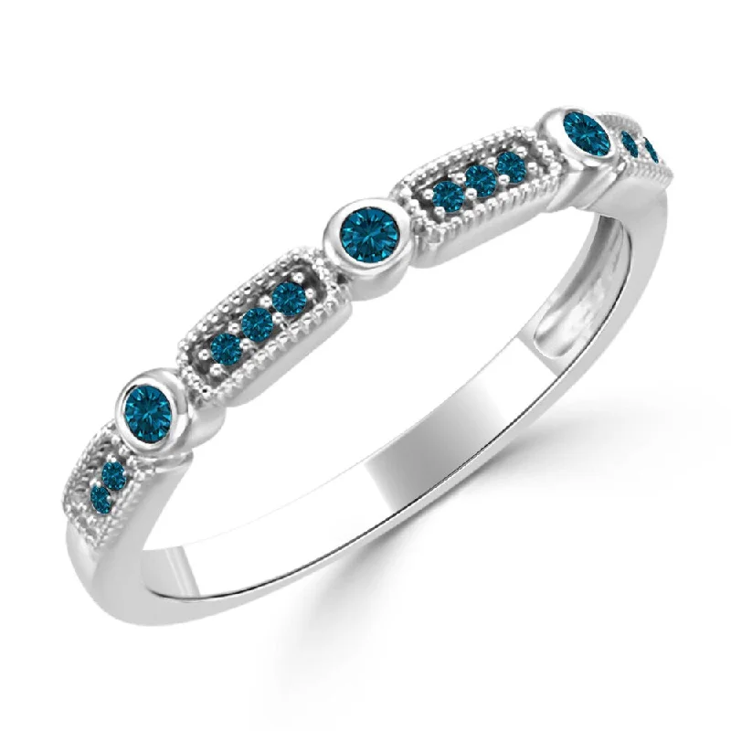 Auriya 1/10cttw Stackable Petite Milgrain and Blue Diamond Ring 10k Gold Ultra-thin