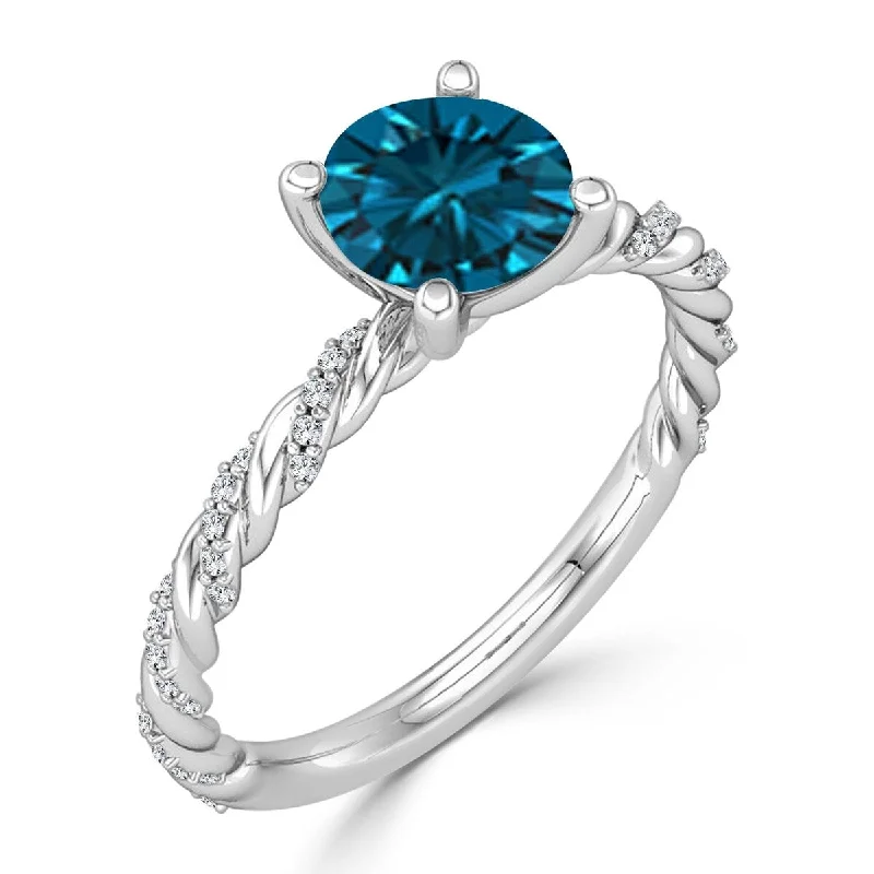 Auriya 10k Gold 1ctw Rope Style Blue Diamond Engagement Ring