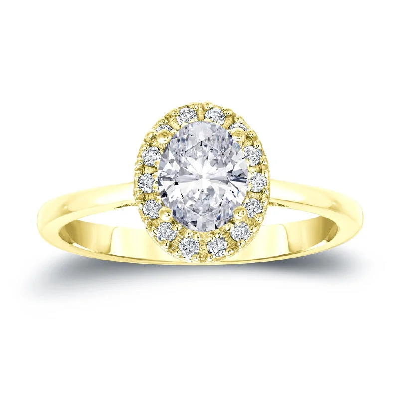 Auriya 14k Gold 1 1/8ct TDW Certified Oval Diamond Halo Engagement Ring