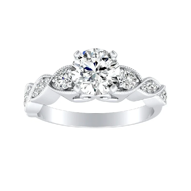 Auriya 14k Gold Vintage Round 1ct Moissanite and 1/4ct TDW Diamond Engagement Ring (G-H, VS1-VS2)