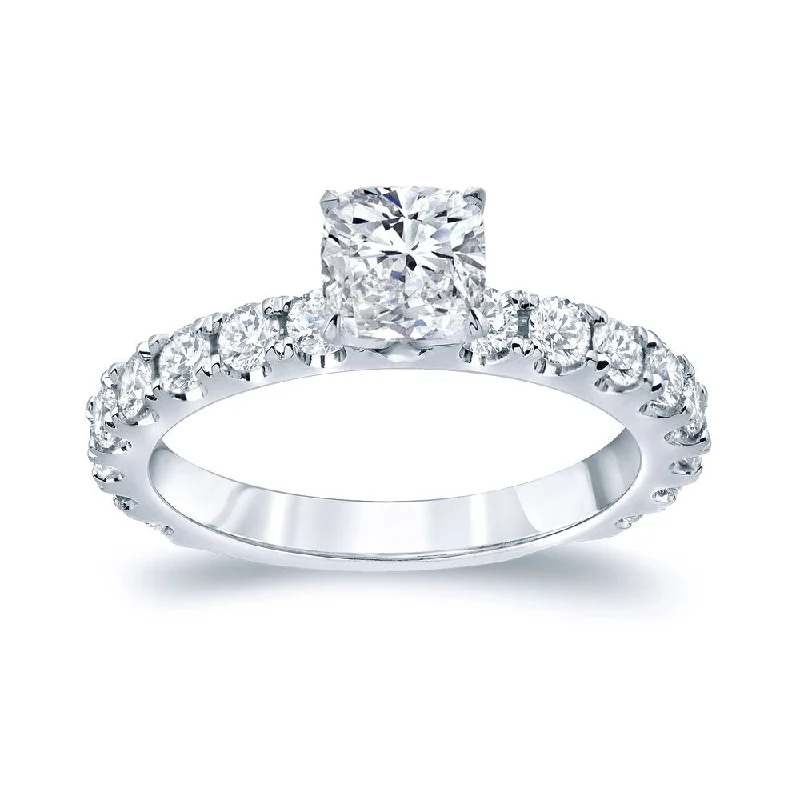 Auriya Platinum 1 3/4ctw Cushion-cut Diamond Engagement Ring Certified (H-I, SI1-SI2)