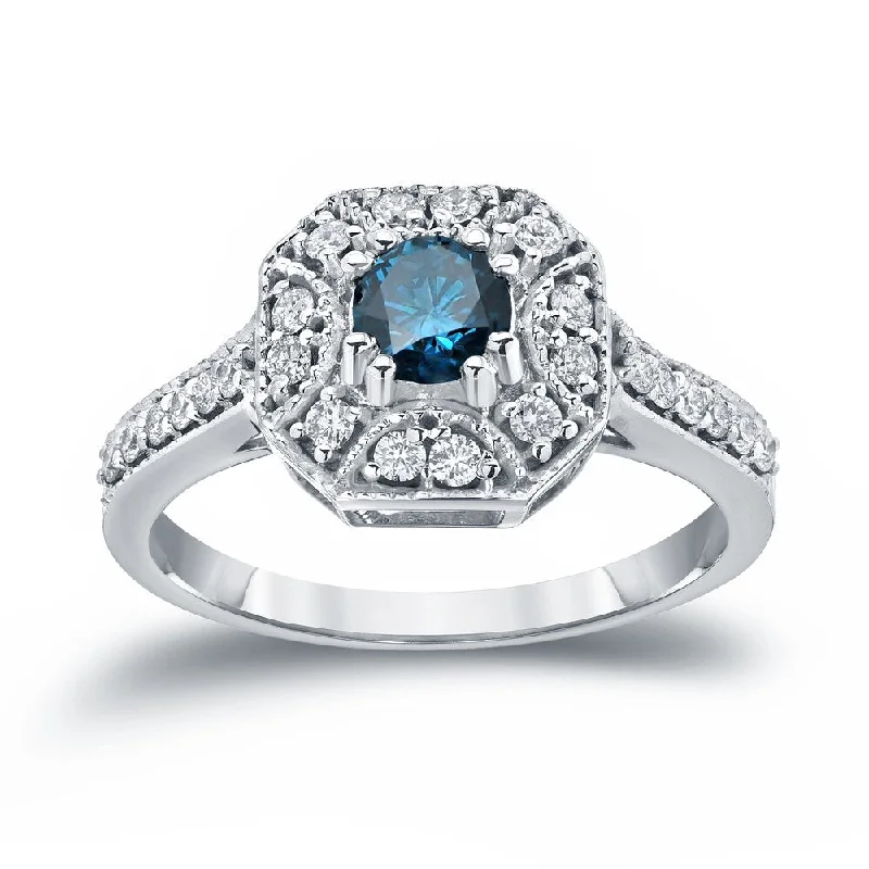 Auriya Vintage Blue Diamond Halo Engagement Ring 3/4ct TW 14k Gold (H-I, I1-I2)