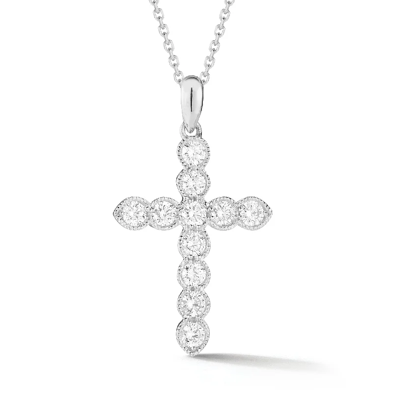 Bezel-Set Diamond Cross Pendant with Antique Milgrain