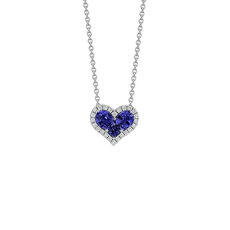 17" Blue Sapphire & Diamond Stationary Pendant Necklace | 10274254