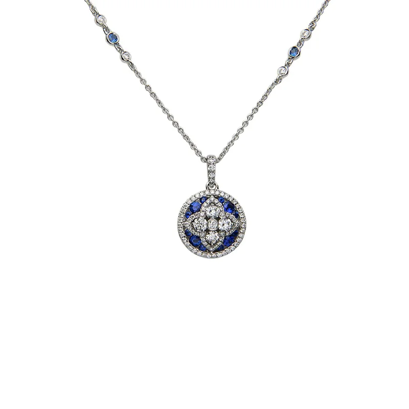 16" Blue Sapphire & Diamond Pendant Necklace | M10270038