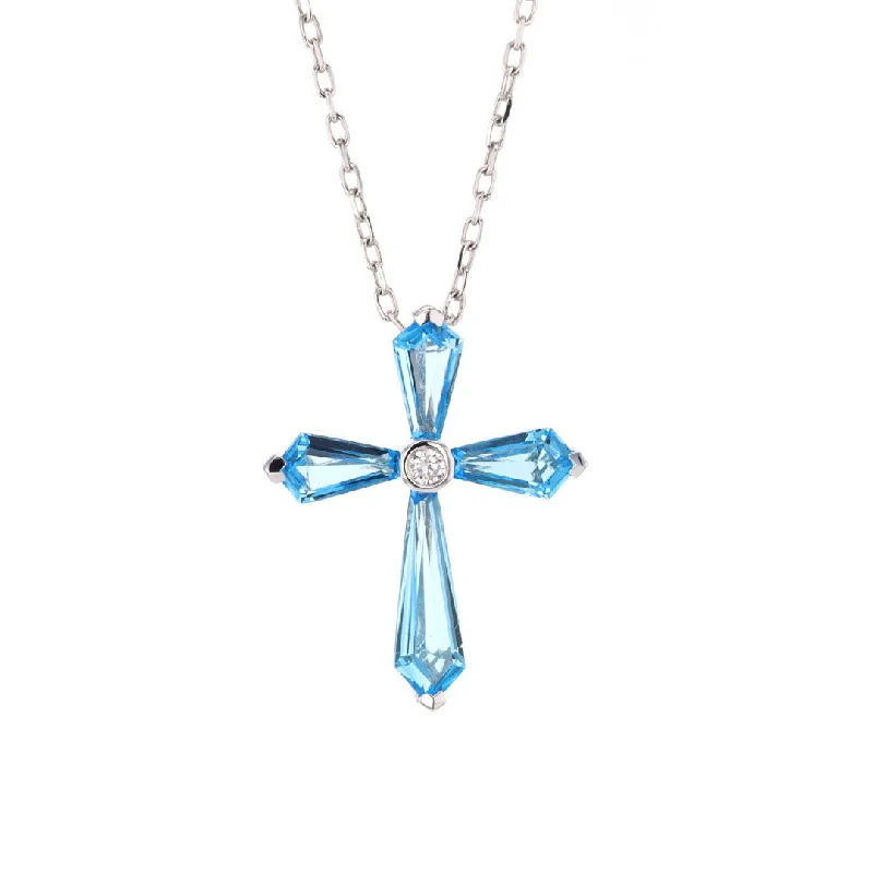 Blue Topaz & Diamond Cross Necklace