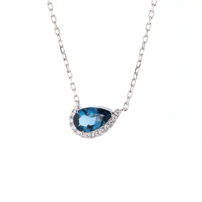 Blue Topaz & Diamond Pendant Necklace