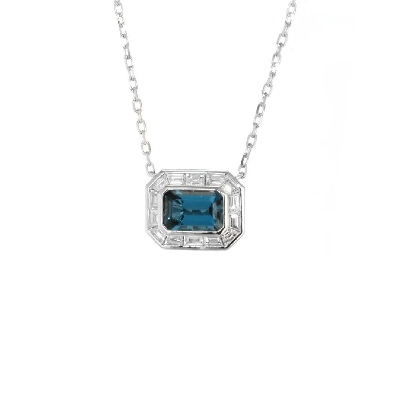 18" Blue Topaz & Diamond Stationary Pendant Necklace | M10264408