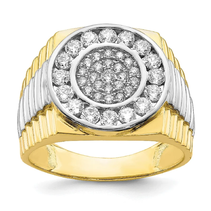 Cubic Zirconia Ring in 10KT Yellow Gold With Rhodium Plating; Size 10