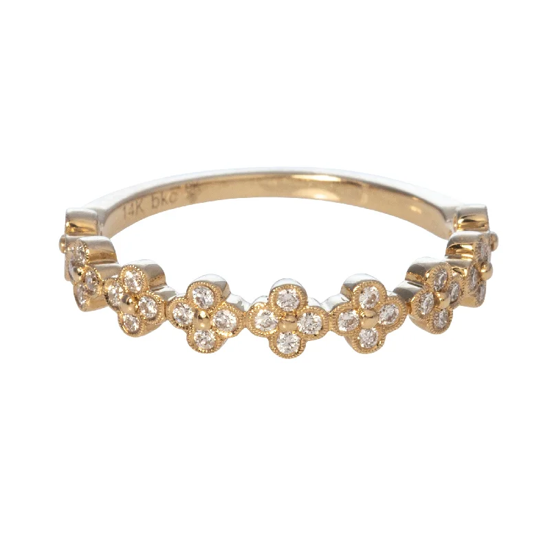 Diamond Clover Milgrain 14K Yellow Gold Halfway Band